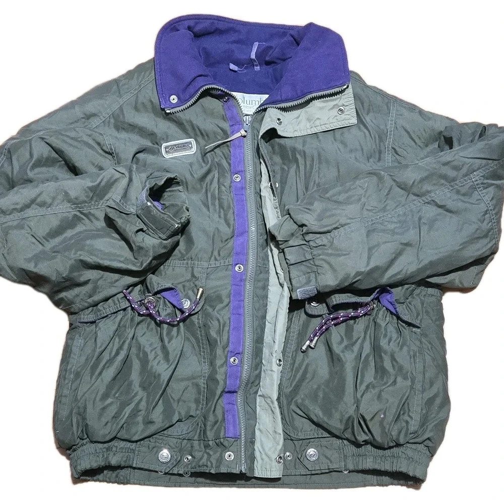 Columbia Men's Sz M Radial Sleeve Green Purple Vintage Jacket‎ Full Zipper Retro
